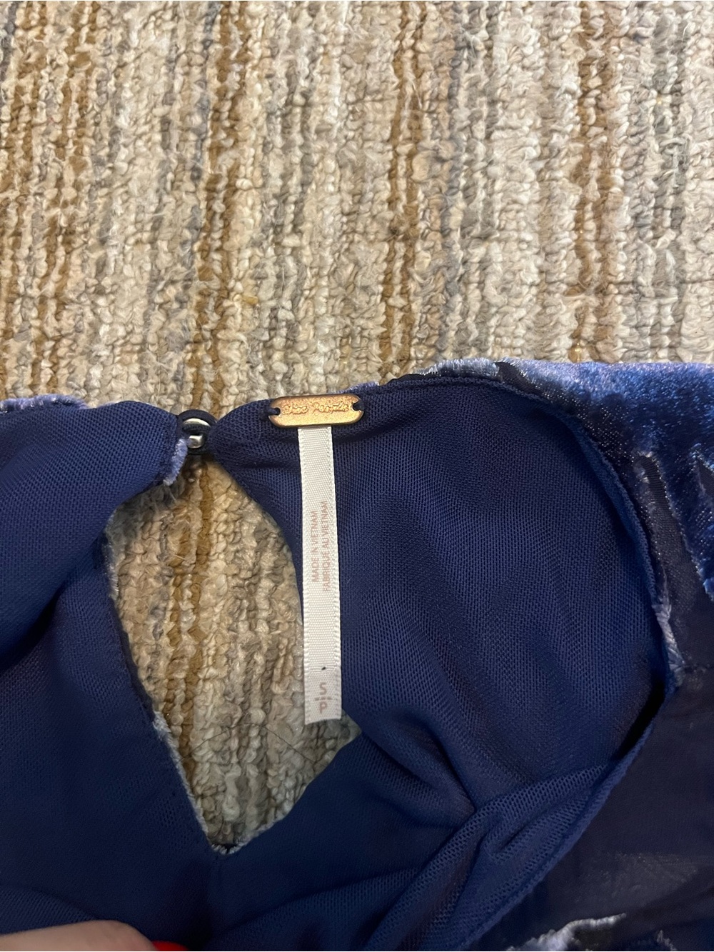 Navy Blue Floral Velvet Mini Dress - Picture 3 of 3
